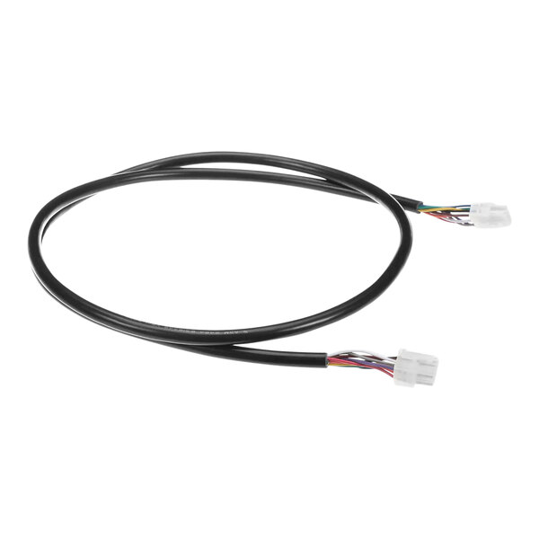 A black cable with two black wires and white connectors.