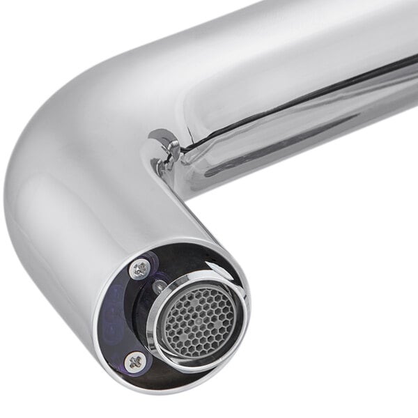 A close up of a Waterloo chrome hands-free sensor faucet with black sensor.