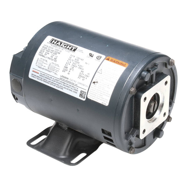 A black electric motor with a white label.