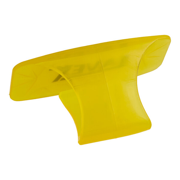 A yellow gel toilet bowl clip with a mango scent.