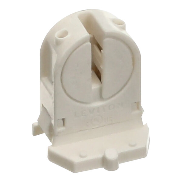 A white plastic Giles lamp holder with two holes.