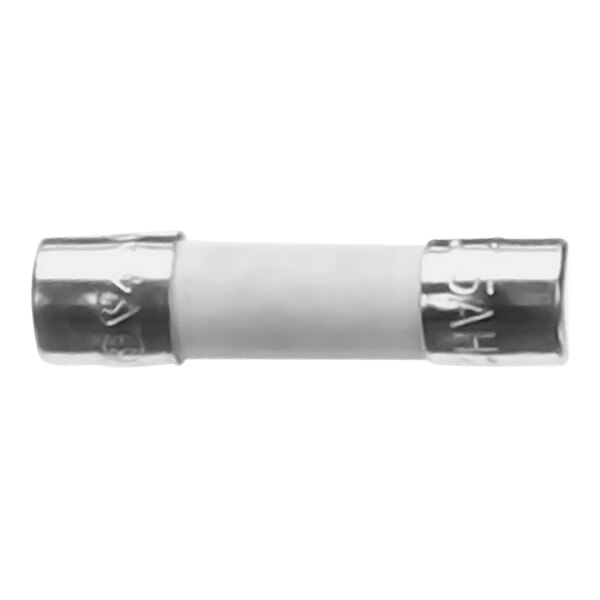 A close up of a white and silver Alto-Shaam electrical fuse with a metal handle.