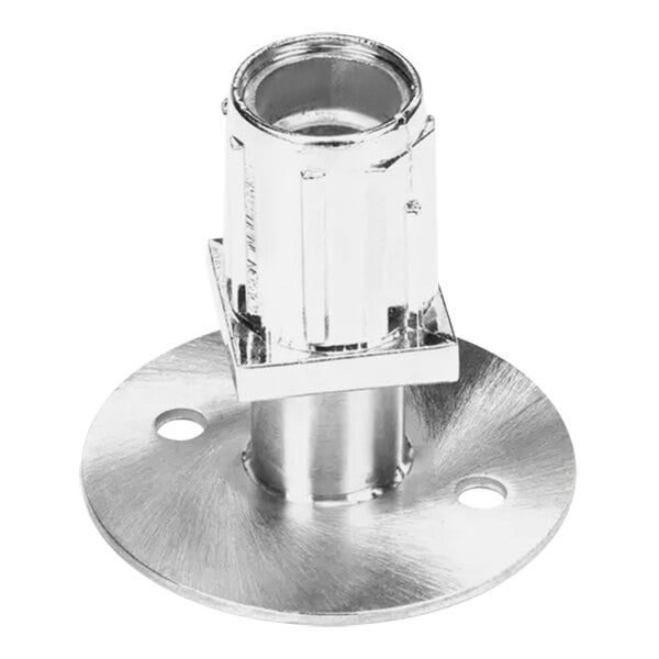 A stainless steel flanged foot insert with holes.