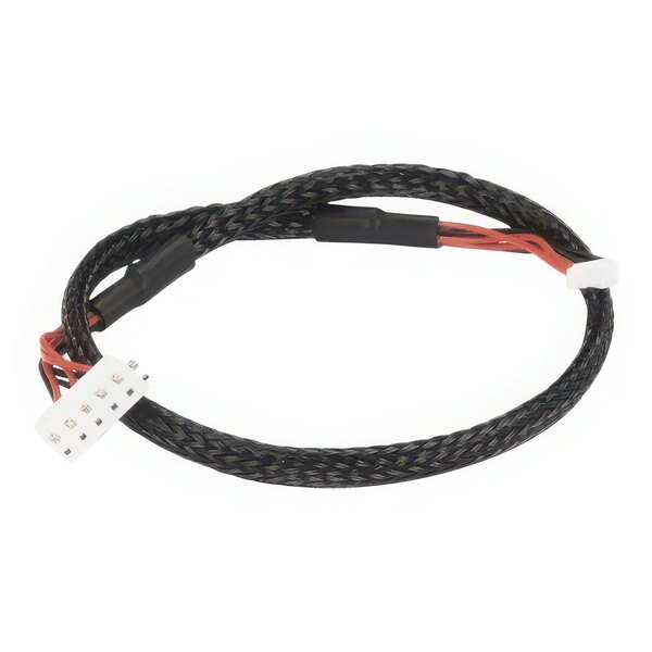 A black cable with red and white tips.