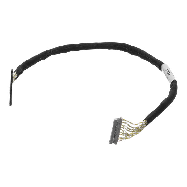 A twisted pair cable with a black cloth around it, one black wire, one yellow wire, and one white wire.