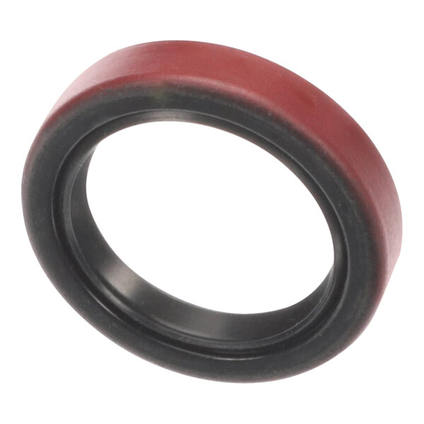 A red rubber Giles oil seal with a black ring.