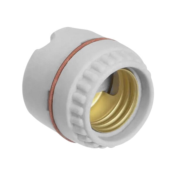 A white ceramic socket with a gold ring.
