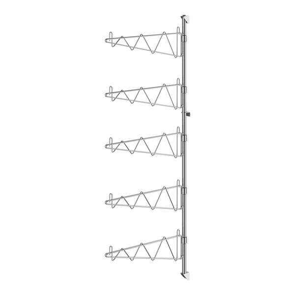 A Regency chrome wall-mount end unit with single brackets for shelves.