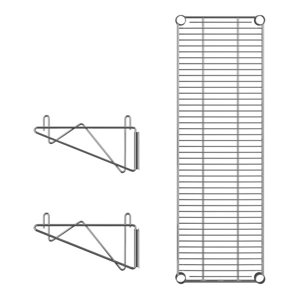 A Regency chrome wall-mount wire shelf with brackets.