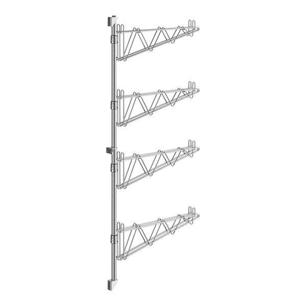 A Regency stainless steel wall-mount middle shelf post with four metal rods.