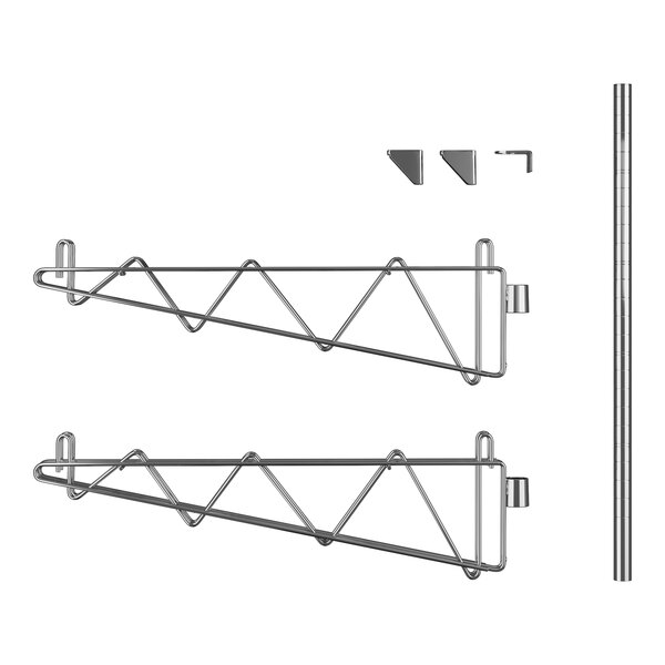 A Regency chrome wire shelf post with double brackets and a metal rod.