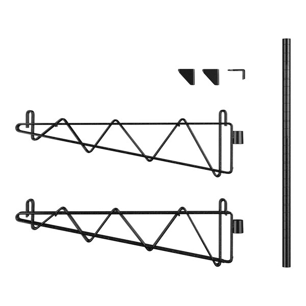 A black Regency wall-mounted shelf post with double brackets.