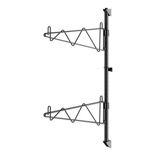 A black Regency wall-mount shelf post with a pair of metal brackets.