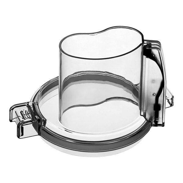 A clear plastic container with a round lid.