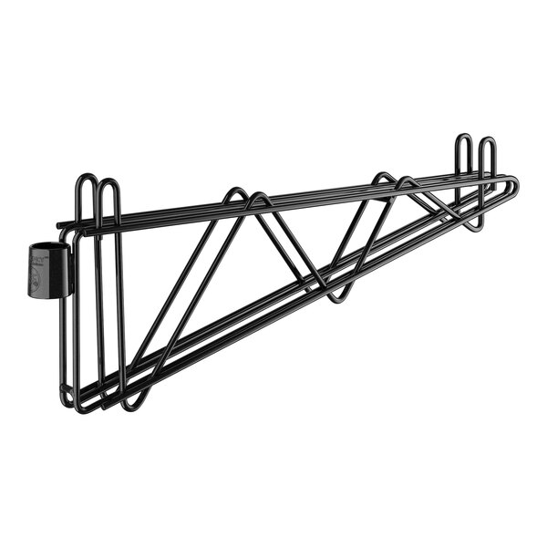 A black metal Regency double bracket for wire shelving with two hooks.