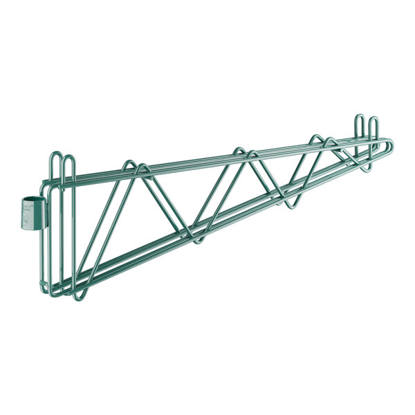 A green metal Regency double cantilever bracket for a wire shelf.