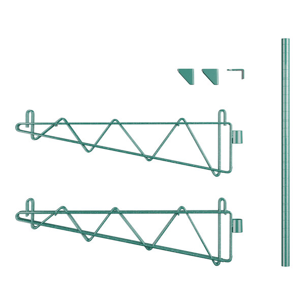 A green metal Regency wall-mount shelf post with double brackets.