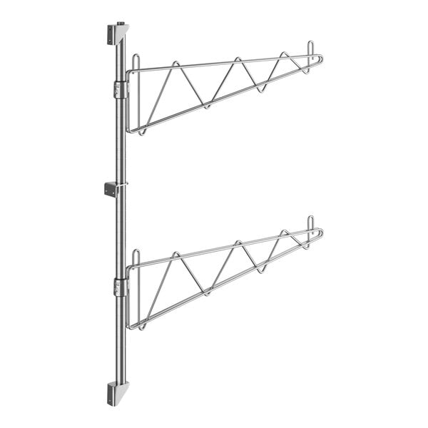 A pair of Regency stainless steel brackets with hooks on a metal pole.