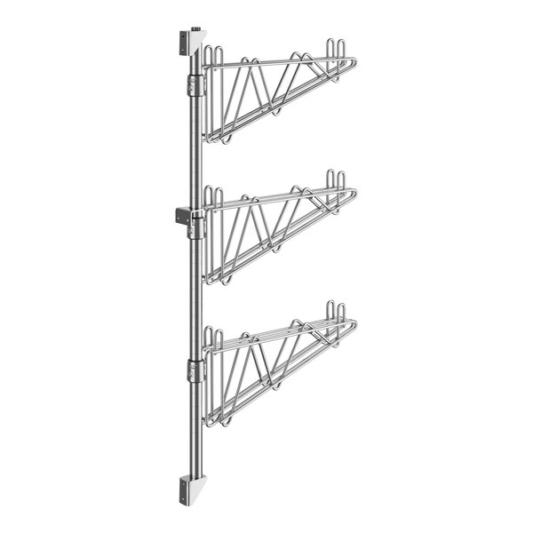 A Regency stainless steel wall-mount shelf post with three double brackets.