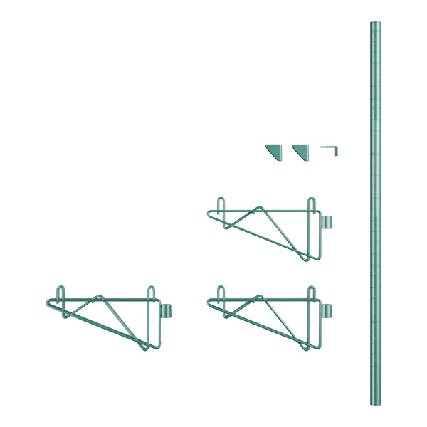 A green metal Regency wall-mount shelf post with double brackets.