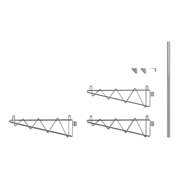 A Regency chrome metal wall-mount shelf post with double brackets at two different angles.