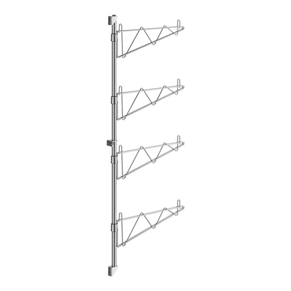 A Regency chrome wall-mount shelf post with four metal rods.