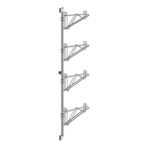 A Regency chrome wall-mount shelf post with four metal bars.