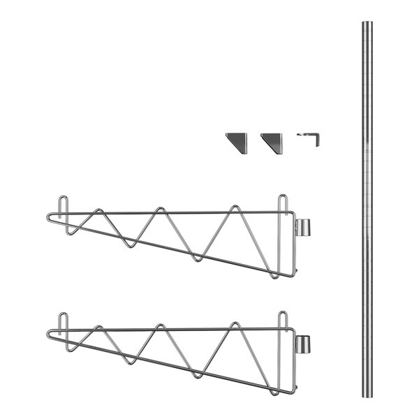 A Regency chrome wall-mount end unit shelf post with metal pegs and hooks.