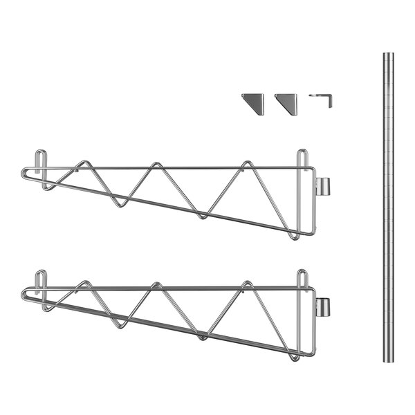 A Regency middle shelf post with double brackets and a metal rod.