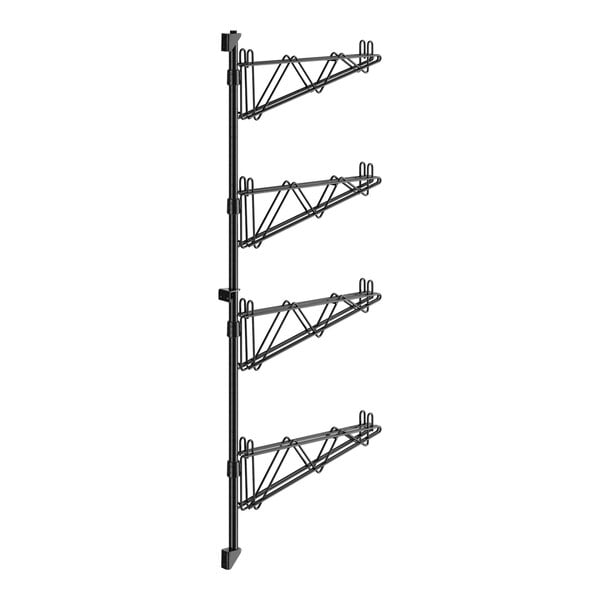 A black metal Regency wall-mount shelf post with four levels.