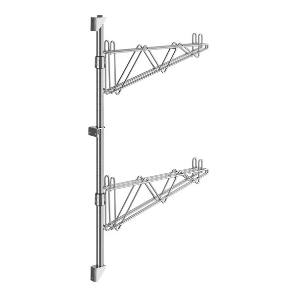 A Regency chrome metal wall-mount shelf post with double brackets.