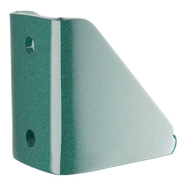 A green plastic Regency wall-mount support with holes.