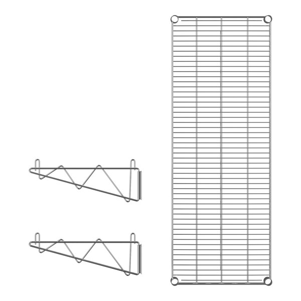 A Regency stainless steel wall-mount wire shelf with two brackets.