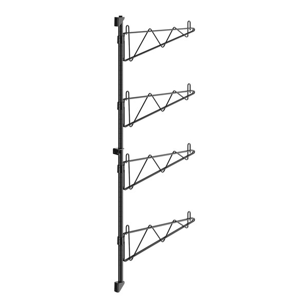 A black metal Regency wall-mount shelf post with four shelves.