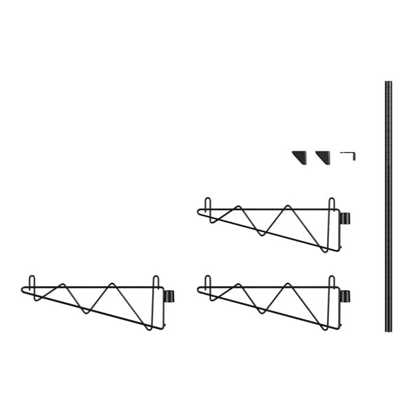 A Regency black metal wall-mounted shelf post with black metal brackets.