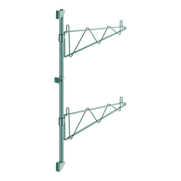 A green metal Regency wall-mounted shelf post with two single brackets.