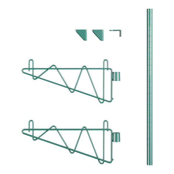 A pair of green metal Regency brackets.