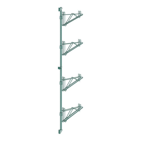 A green metal Regency wall-mount shelf post with double brackets.