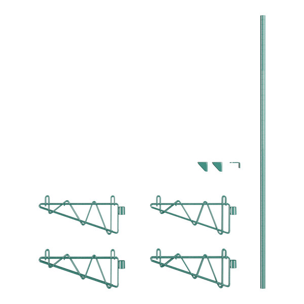 A diagram of a green Regency wall-mount middle shelf post with double brackets.