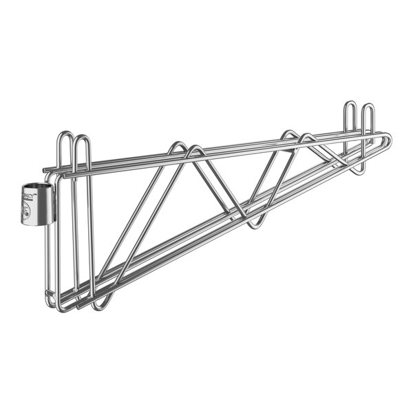 A Regency stainless steel wall mounted shelf bracket with two hooks.