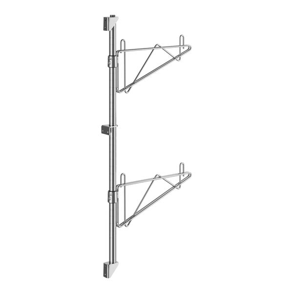 A Regency stainless steel wall-mount shelf post with two single brackets and two shelves.