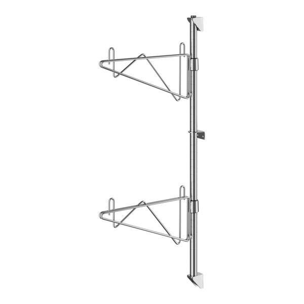 A Regency stainless steel wall-mount shelf post with two shelves on it.