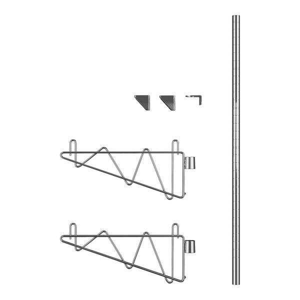 A chrome Regency wall-mount shelf post with two metal hooks.