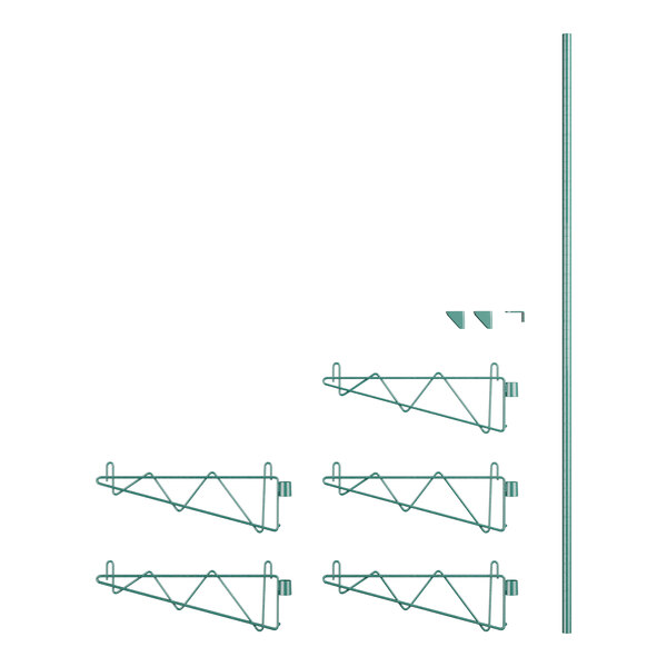 A diagram of a Regency wall mounted wire shelf post with green metal clips.
