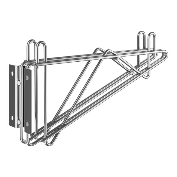 A Regency stainless steel wall-mount double bracket for a wire shelf.