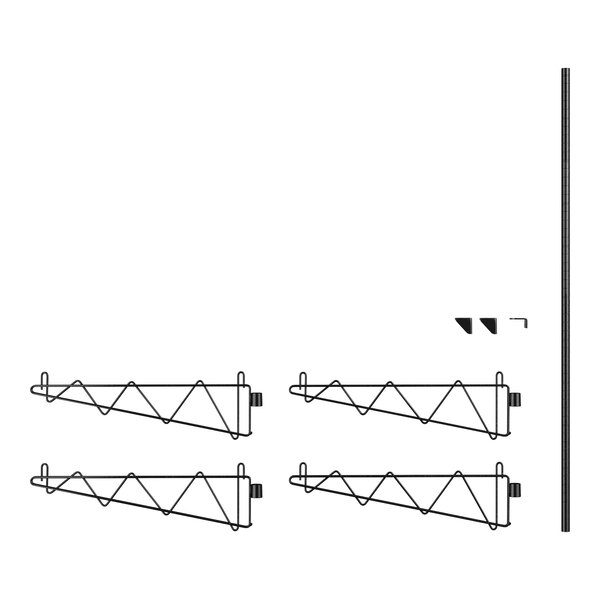A black metal Regency wall-mounted shelf post with single brackets for 24" deep shelves.