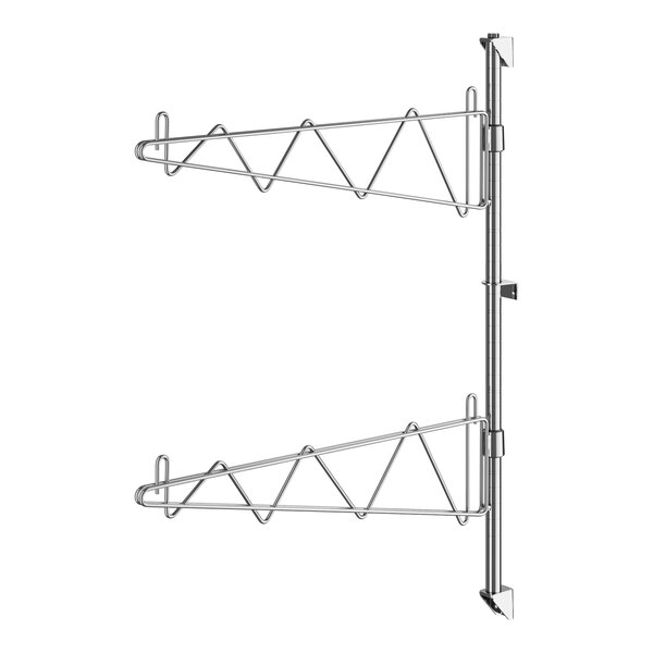 A pair of chrome Regency wall-mount shelf brackets with two hooks on each.