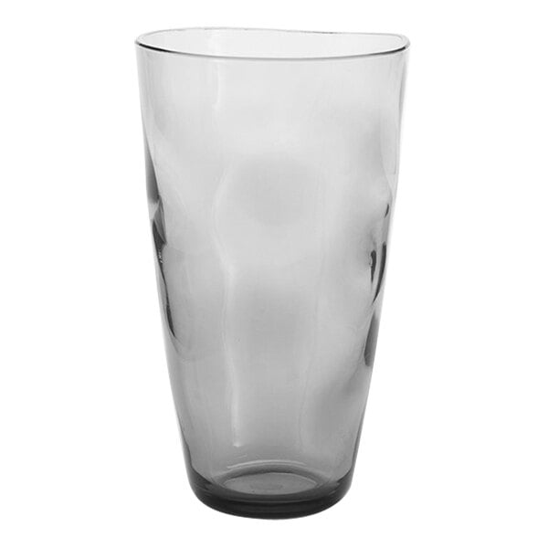 An American Metalcraft clear Tritan plastic highball glass with a curved edge.