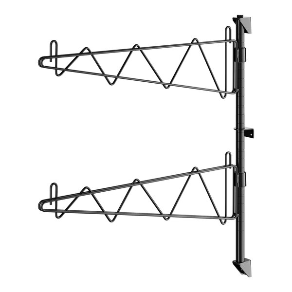 A black Regency wall-mount shelf post with two black metal brackets with hooks.