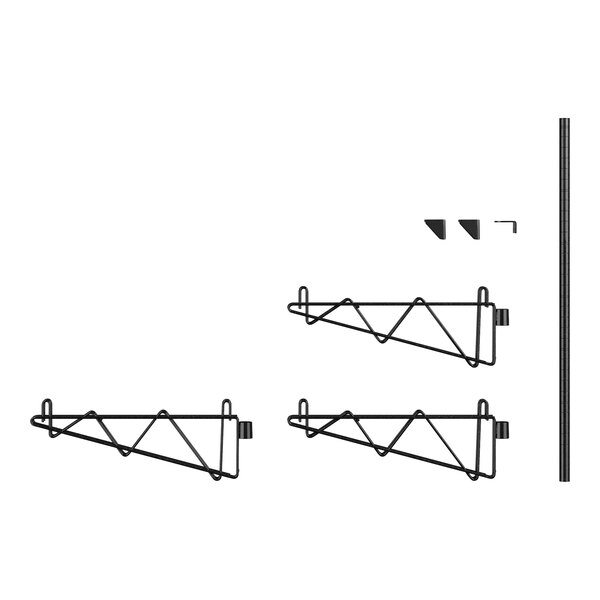 A black metal wall-mounted shelf post with double brackets.